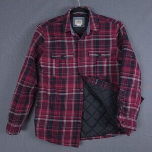 LL Bean Primaloft Jacket Mens Medium Red Plaid Quilt Lined Shacket Work 298234